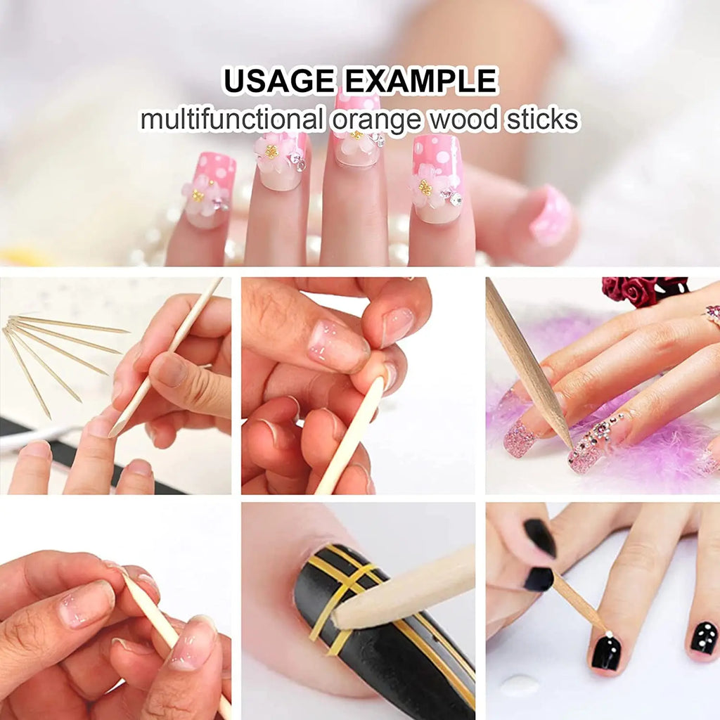 100/50 pièces Bâtonnets en bois d'oranger pour nail art, repousse-cuticules, dissolvant de strass et de points, outils de manucure et pédicure