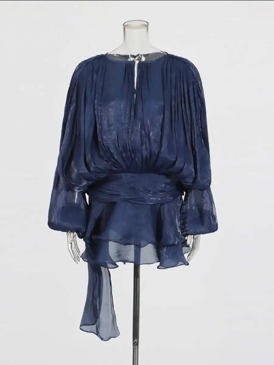 TWOTWINSTYLE – Mini robe chemisier unie pour femmes, col en V, manches longues, à lacets épissés, Style doux, vêtements féminins à la mode