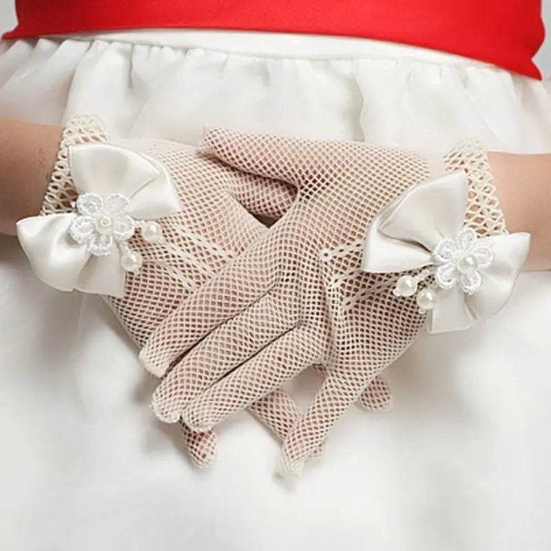 Gants de princesse tendance pour mariage, en maille, pour soirée, accessoires de fête pour enfants, avec un nœud d'anniversaire, gants de performance pour