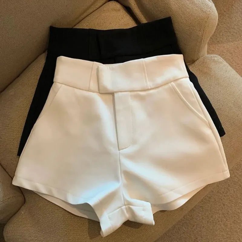 Shorts pour femmes Mooyufon, shorts noirs pour femmes, style Harajuku élégant, taille haute, coupe trapèze, coupe slim, décontracté, sexy