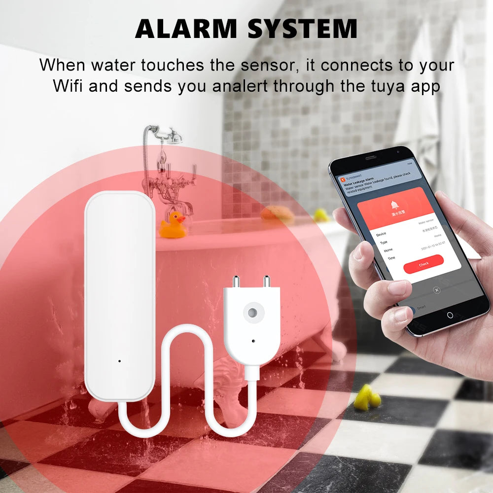 Capteur de niveau d'eau WiFi/Zigbee, alarme de fuite Tuya, détecteur de fuite et d'inondation, application Smart Life, alerte d'eau, alarme de débordement, système de sécurité