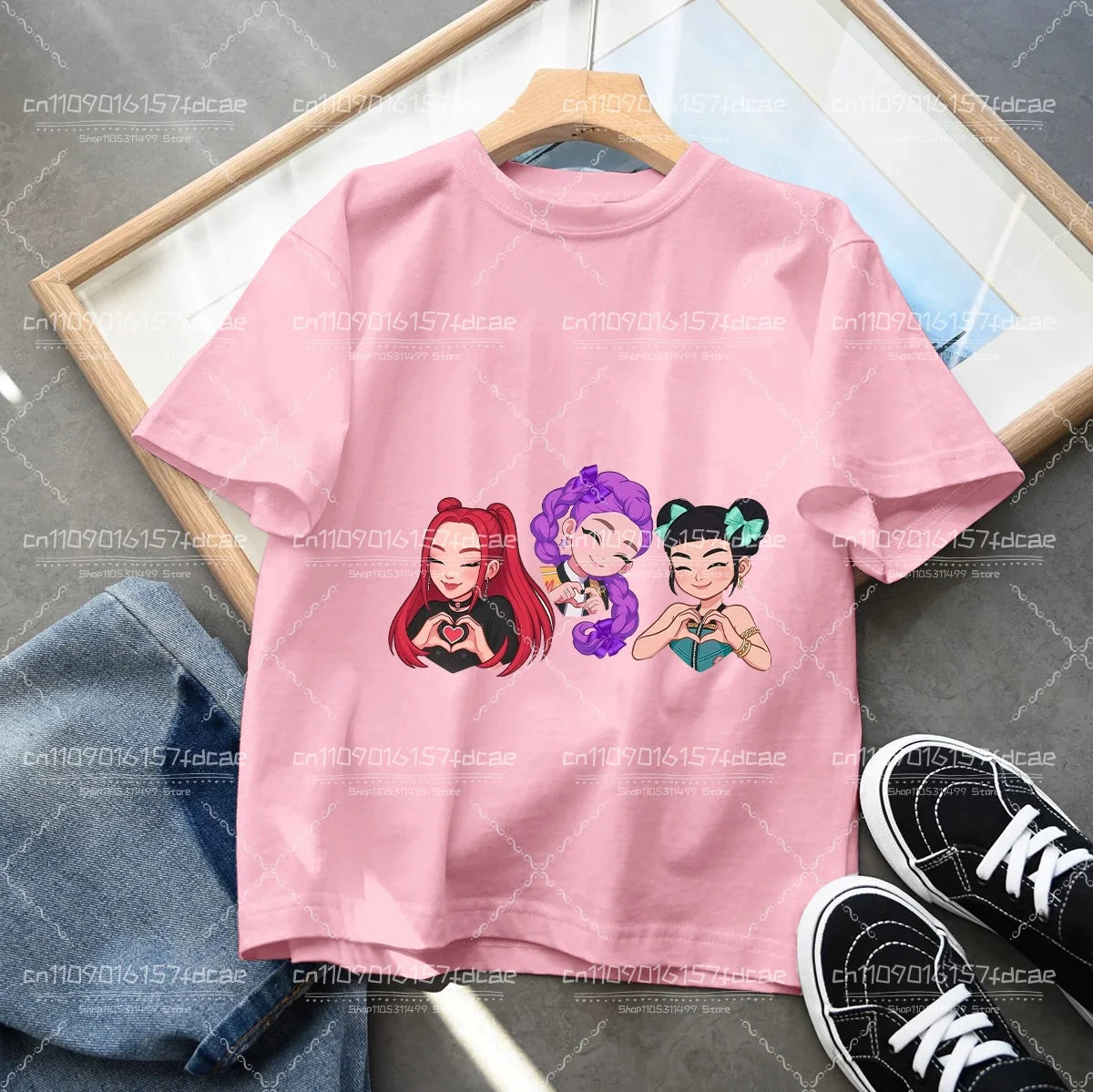T-shirt Fun Huntrix Kpop Demon Hunters 2026 pour garçons et filles fans, cadeau d'été, col rond, manches courtes, t-shirt tendance pour enfants