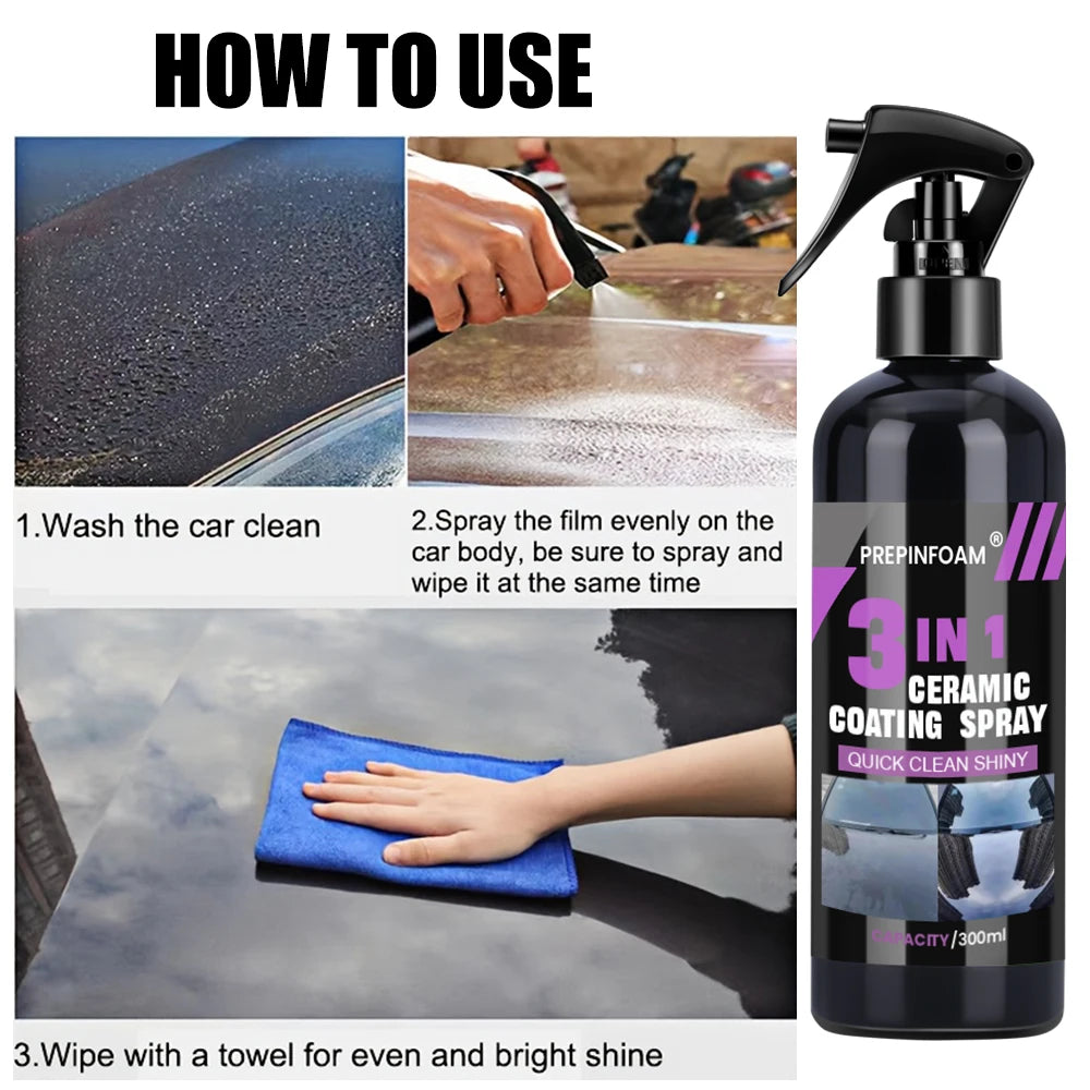 Spray de revêtement liquide en céramique 3 en 1 pour voiture, couche hydrophobe Nano cristal, Agent de polissage, peinture à haute brillance, cire de Protection, soins de voiture