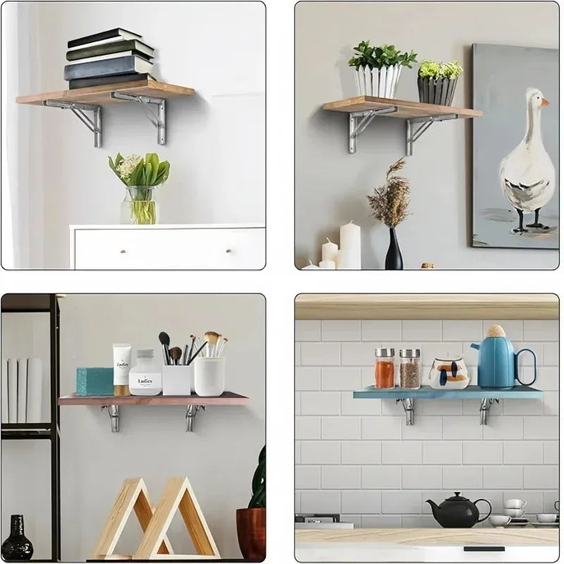 Support d'étagère triangulaire pliable robuste (lot de 2) en acier inoxydable, fixation murale ou sur table ou établi.