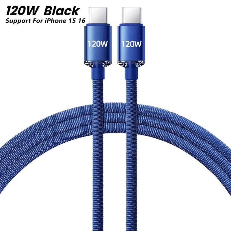 Câble USB C NNBILI 120W Super PD chargeur rapide câble C à C pour iPhone 15 16 Samsung Xiaomi Huawei cordon de données de charge rapide
