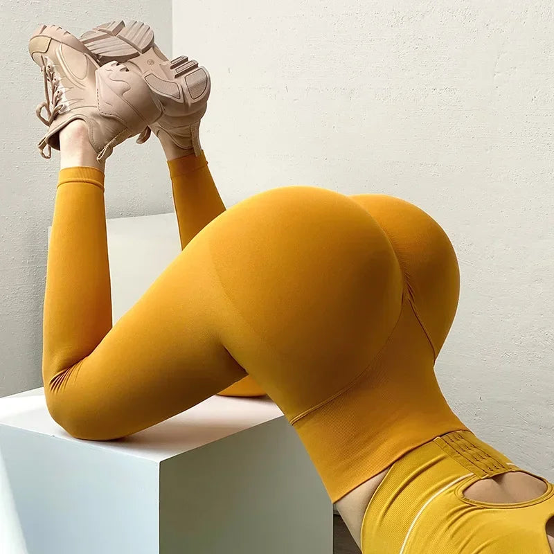 Collants amincissants sans coutures pour femmes, taille haute, leggings unis, leggings de fitness et de yoga élastiques, effet push-up, en maille tendance, pantalon de sport