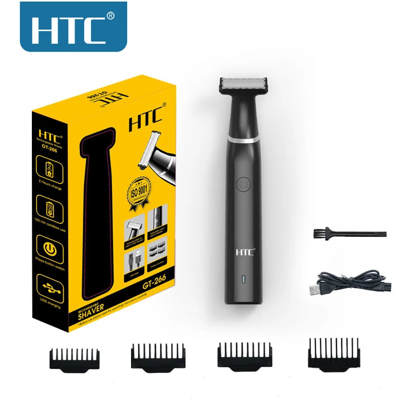 HTC Tondeuse électrique pour hommes à l'aine, tondeuse à poils pubiens, tondeuse de toilettage pour hommes, épilateur de bikini, rasoir rechargeable