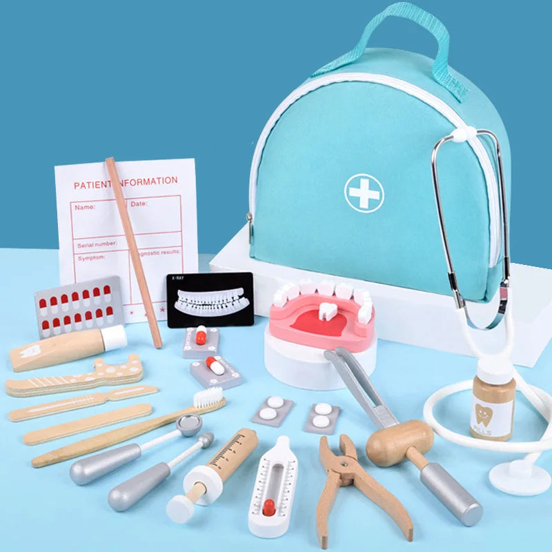 Jeu de rôle en bois de docteur pour enfants : simulation de dentiste, brossage de dents et médicaments