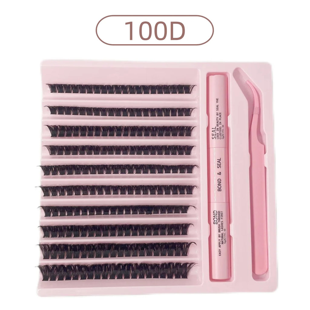 DiY Cluster Lashes Kit 200 Pcs: 8-16mm Mixed, Bond & Seal Glue, Tweezers for Natural Self Application Look