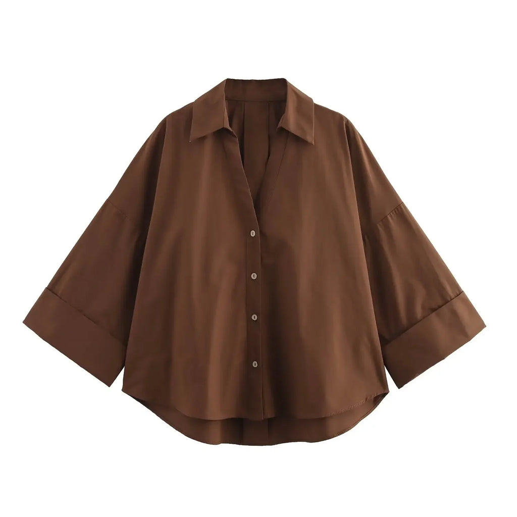 Chemisiers tendance printemps/été 2025 pour femmes - Chemises à manches longues et col en V, couleur unie, tenue de bureau élégante