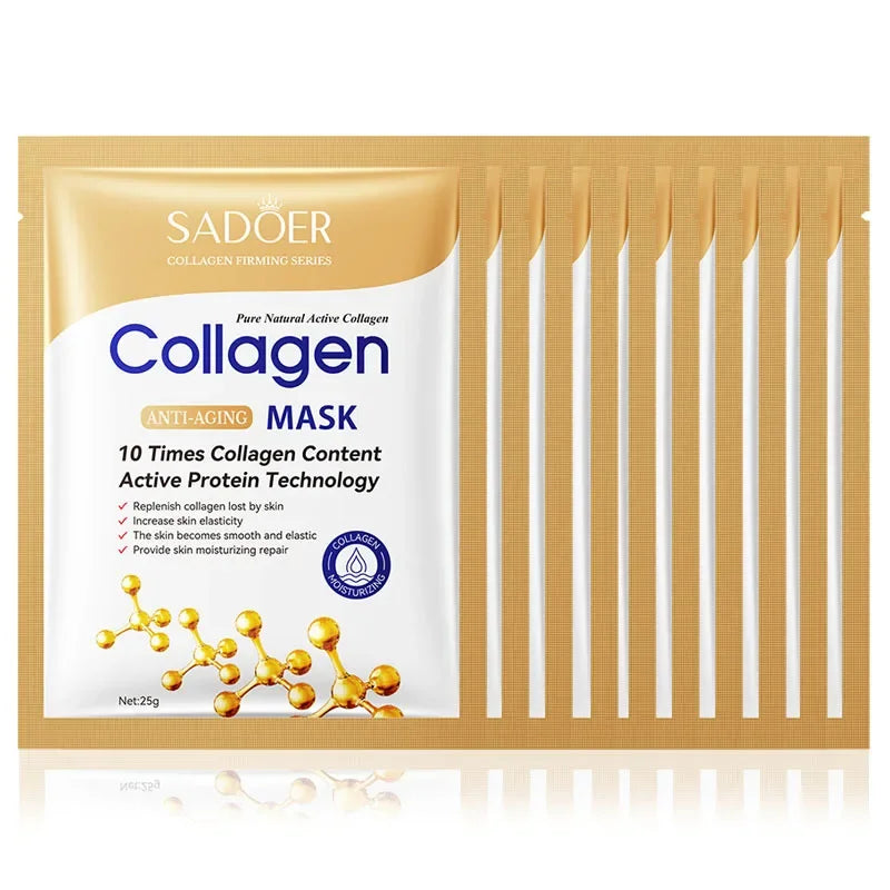 Masque visage au collagène SADOER (5/10/20/30 pièces) : raffermissant, hydratant, réparateur et éclaircissant. Soin du visage. Masque en tissu