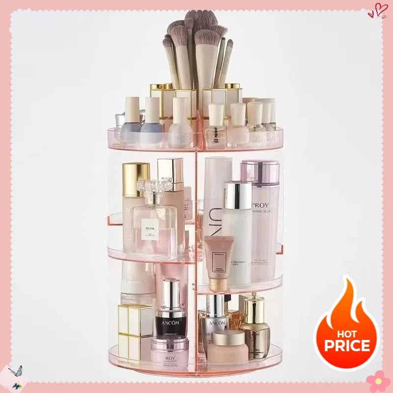 Clear Makeup Organizer with 360° Rotation - Spinning Countertop Holder Shelf, Bathroom/Cosmetics Storage Essential