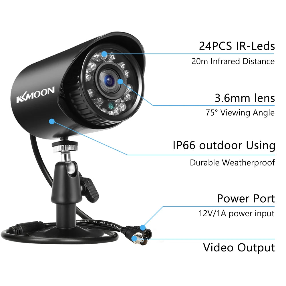 Caméra de sécurité analogique 2 MP Full HD 1080p 4-en-1 (TVI/AHD/CVI/CVBS) pour surveillance extérieure résistante aux intempéries avec vision nocturne infrarouge