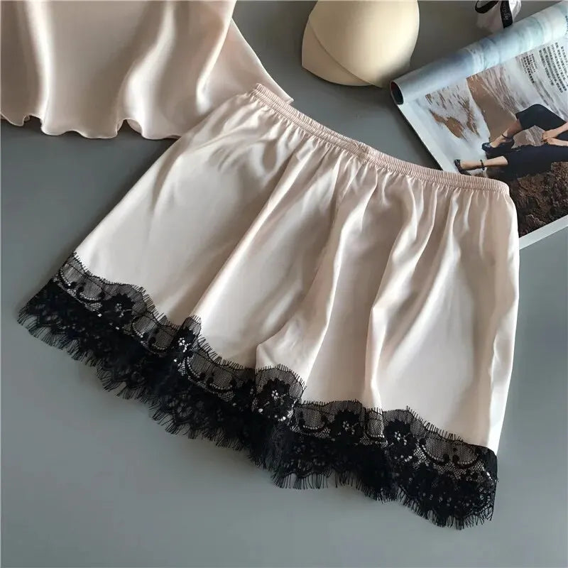 Femmes pyjama costume mode col en v dentelle Sexy Lingerie pyjamas sommeil ensemble short et haut vêtements de nuit nouveau