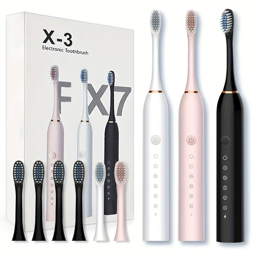 Brosse à dents électrique automatique à six vitesses, brosse à dents intelligente universelle à poils souples pour adultes et enfants, pour tous les âges