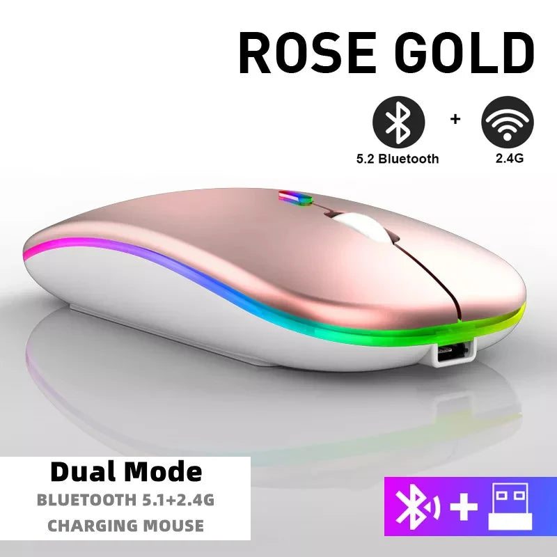 Souris sans fil pour ordinateur portable PC, Bluetooth RGB rechargeable, souris sans fil silencieuse avec rétroéclairage LED, souris ergonomique pour le jeu