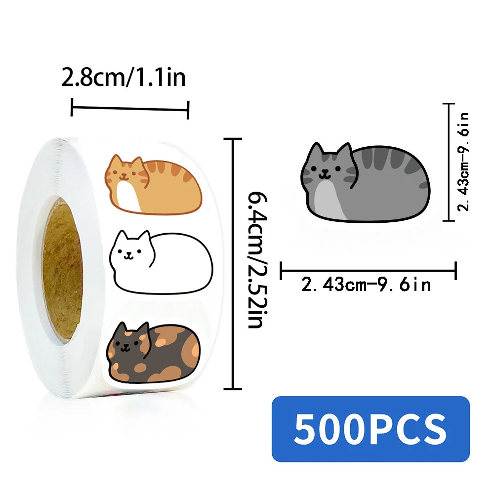 500 autocollants Kawaii Chat Tuo Tuo en rouleau pour skateboard, ordinateur portable, bagage, téléphone, cadeau, étanches, mignons
