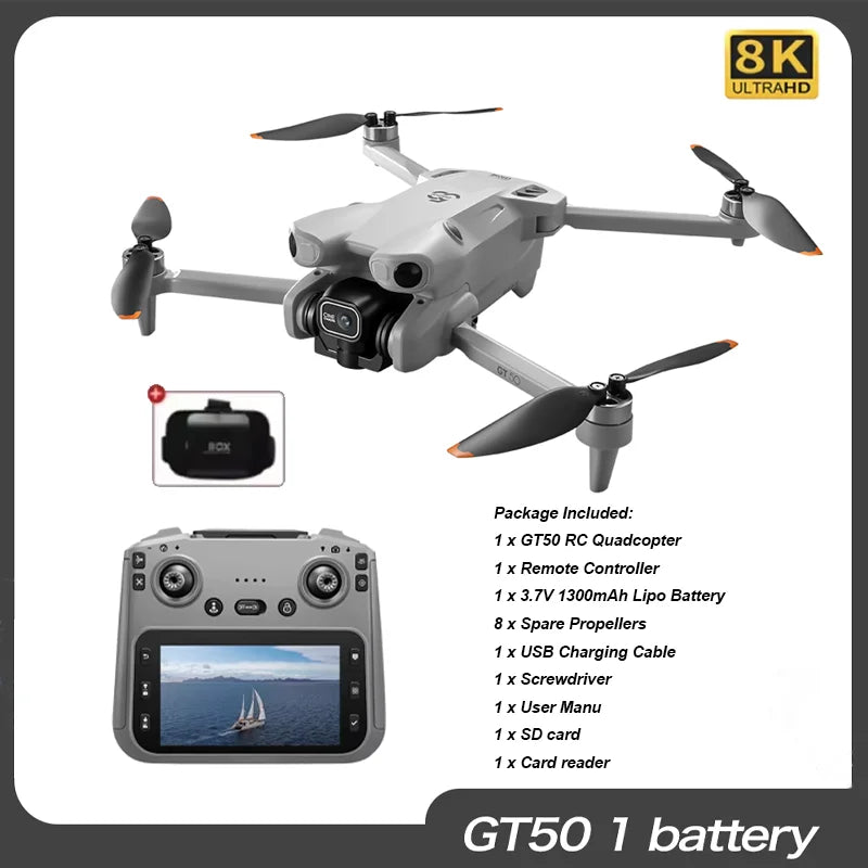 Nouveau drone GT50 original 8K Wi-Fi GPS professionnel HD pour la photographie aérienne, drone télécommandé avec double caméra HD, quadricoptère jouet UAV