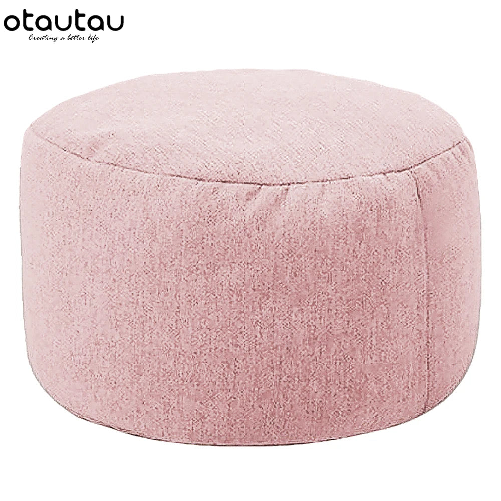 Tabouret rond OTAUTAU D30cm*H20cm, pouf en lin avec garniture, repose-pieds, style tatami/futon, JD001