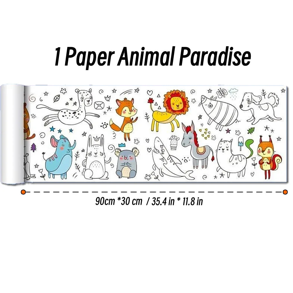 Rouleau de papier à colorier pour enfants, motif animaux, 90 cm, à découper et colorier soi-même. Idéal pour les activités manuelles et éducatives comme le graffiti ou le scrapbooking