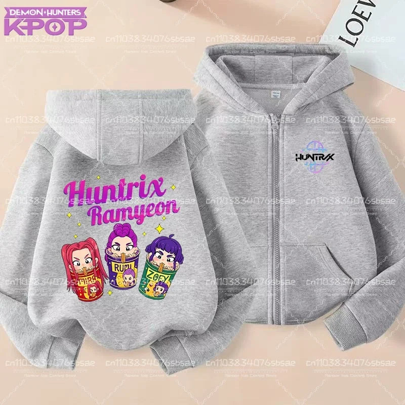 Pull à capuche K-pop Demon Hunters pour enfants, style anime, veste zippée tendance, garçon/fille, printemps/automne