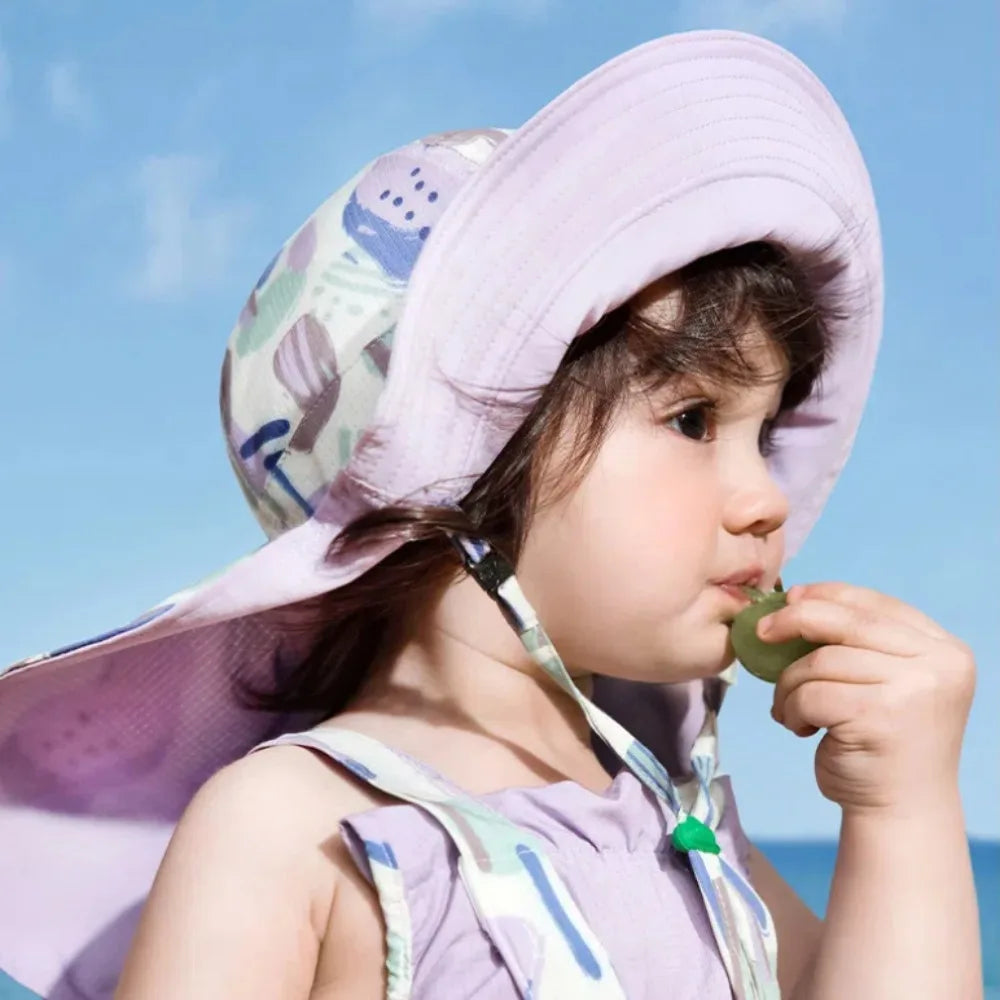 Chapeau de soleil confortable de style coréen pour enfant, double face, en coton, à large bord, idéal pour la plage et le sable, protection solaire UPF 50+, ajustable, pour l'été