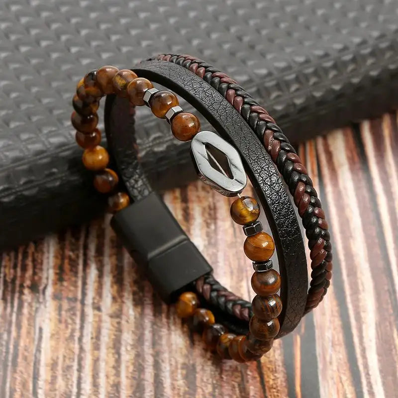 Bracelet en cuir classique pour hommes, nouveau Style, tissé à la main, multicouche, accessoire combiné, mode homme, bijoux, vente en gros, livraison directe