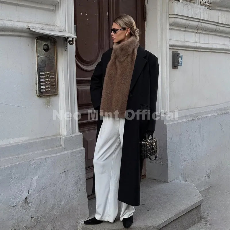 Neo Mint 2025 marque mode fausse fourrure Sable gilet haut court automne hiver col roulé Eco vison fourrure débardeurs sans manches veste manteau