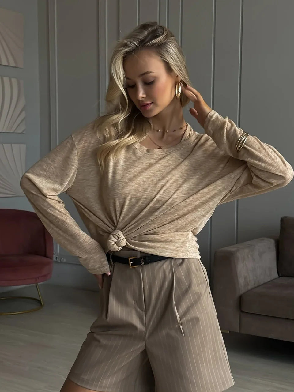 Hirsionsan 2025 basique doux t-shirts femmes été automne manches longues bas ample t-shirts dames décontracté tricoté doux femme hauts