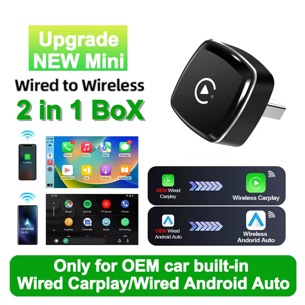 2in1 Wireless Carplay Adapter Android Auto Wired to Wireless Dongle AI Smart Box Automatic Connection Car Intelligent Systems