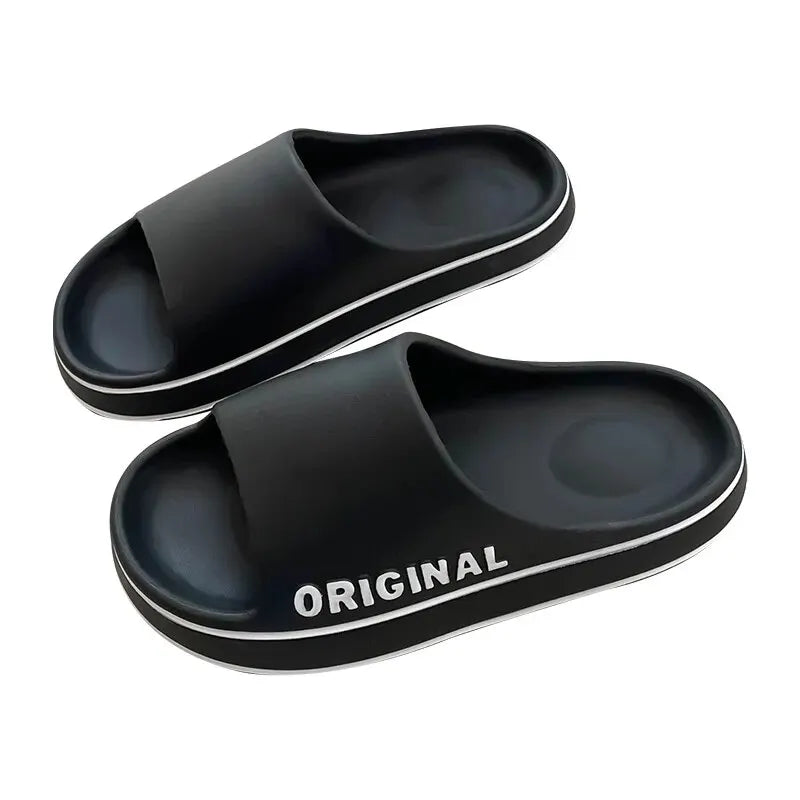 Feslishoet Pantoufles à lettres pour femmes, claquettes de plage, couleur unie, chaussures antidérapantes à semelle épaisse pour hommes, sandales d'été pour couples
