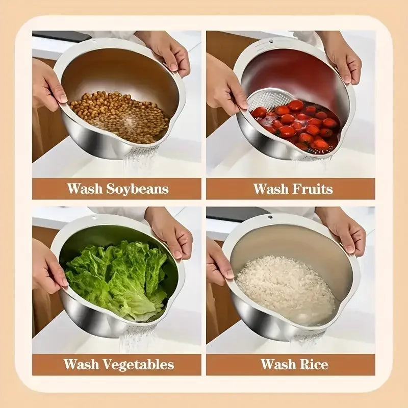 Bol de lavage de riz en acier inoxydable 304, bol de lavage de riz, passoire à riz, passoire à fruits et légumes, outils de cuisine