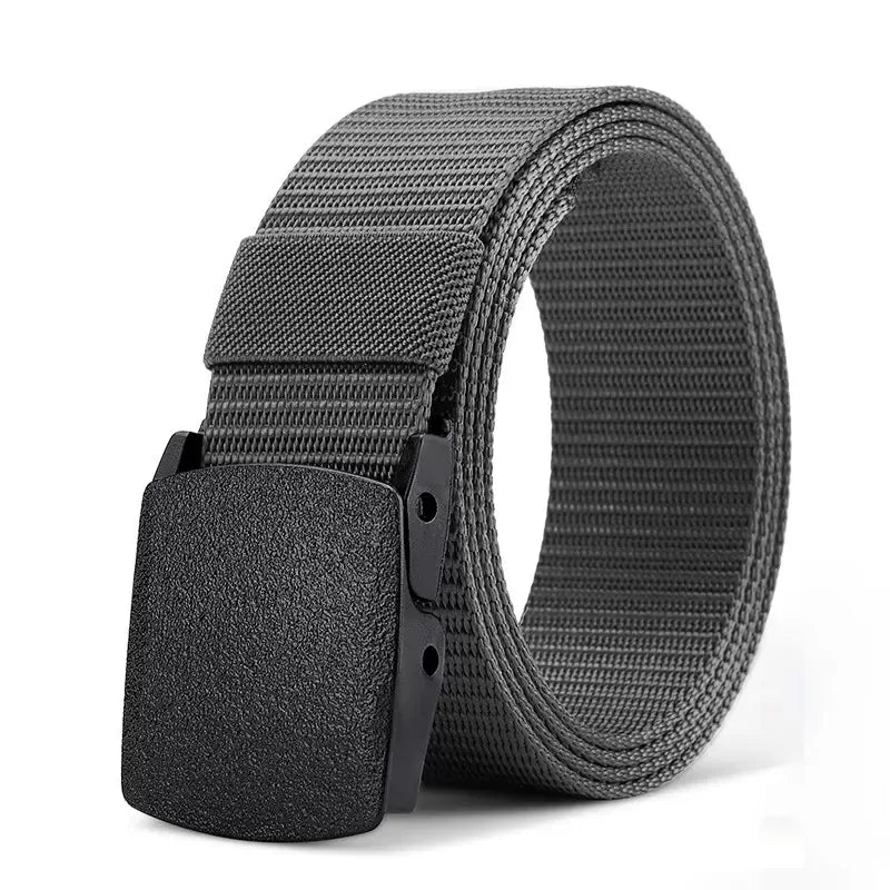 Men's Canvas Belt Plastic Buckle Metal-Free Tactical Waist Belt Outdoor Hiking Webbing Nylon Belt Women's Belt Neutral Belts New