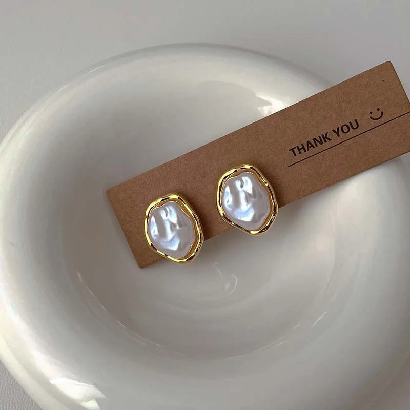 Boucles d'oreilles en métal pour femmes, 2 pièces, Imitation irrégulière de perles, élégantes, dorées, argentées, géométriques, bijoux de personnalité