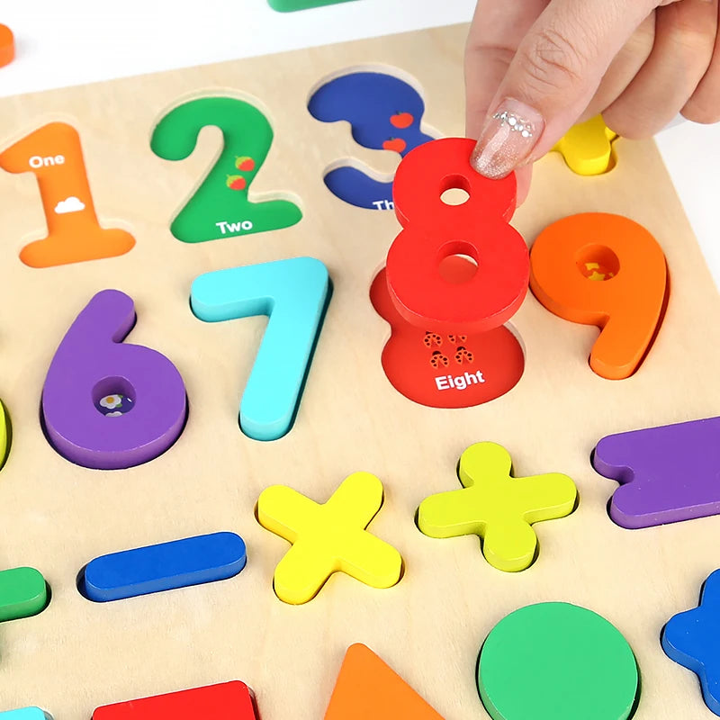 Puzzle en bois Montessori pour enfants - Jeu éducatif alphabétique, arithmétique, numérique et géométrique pour l'apprentissage préscolaire