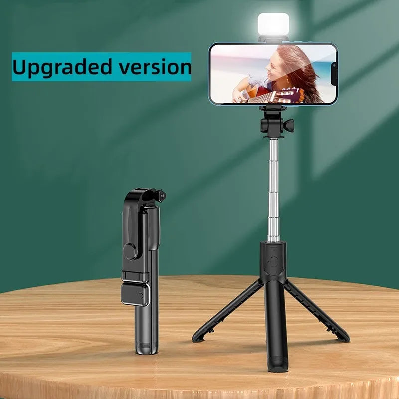 Perche à selfie sans fil avec trépied, lampe et télécommande Bluetooth extensible pour iPhone et streaming TikTok en direct