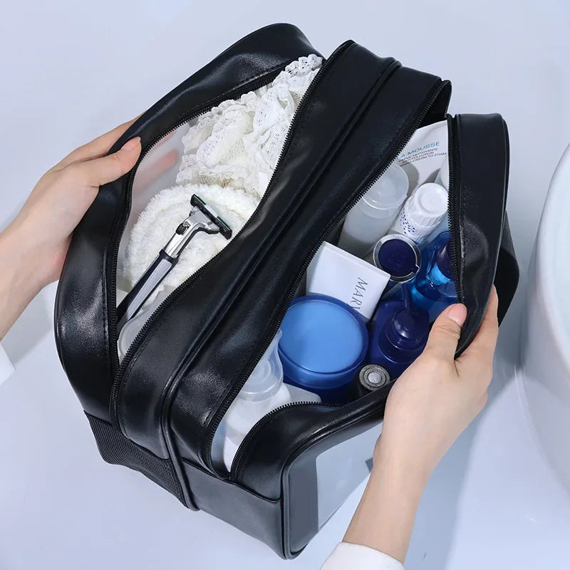 Sac de maquillage en PU transparent double séparation sec-humide, sac de lavage portable, sac de rangement pour cosmétiques, voyage, fitness, natation, essentiels