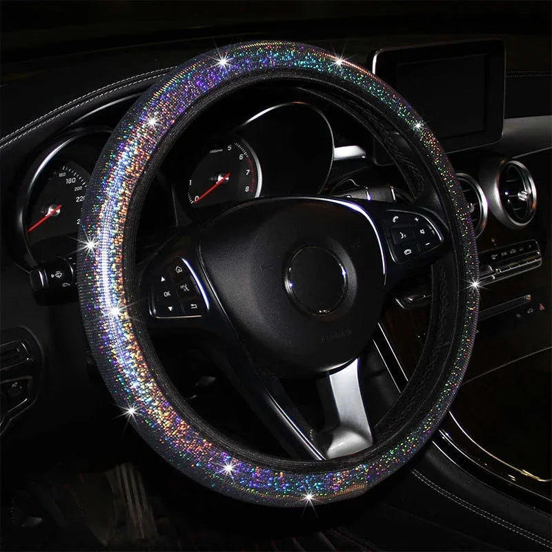 Housse de volant de voiture universelle 37/38cm, housse de poignée élastique, diamant bronzant coloré, accessoires de volant scintillants