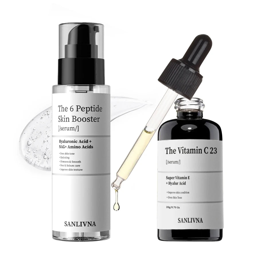 Coffret de soins du visage rafraîchissants à base d'essence de 6 peptides. Contient du collagène pour atténuer les ridules, illuminer le teint, hydrater et nourrir la peau