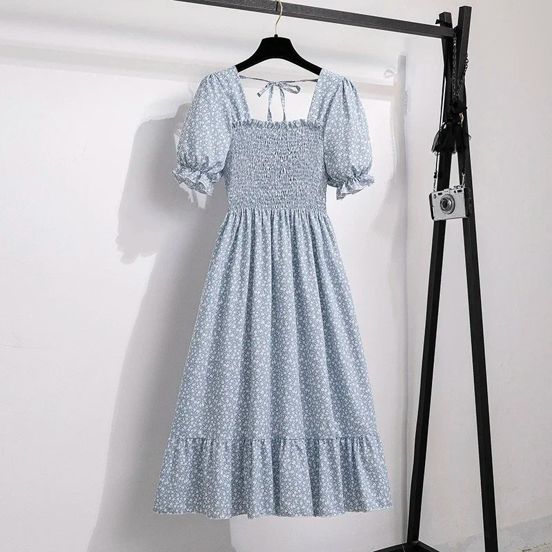Robes en mousseline de soie pour femmes, mode femme, taille élastique, manches courtes, plissée, tenue décontractée, robes trapèze, printemps été