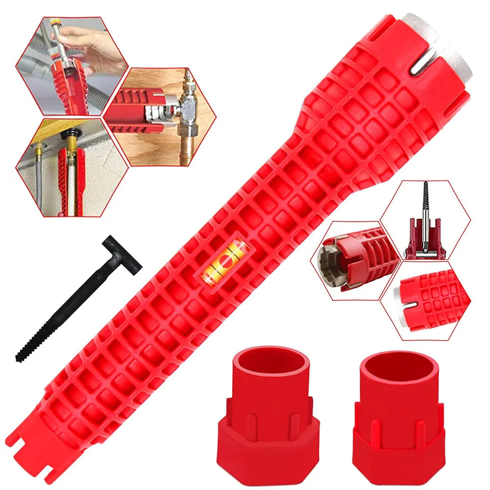 Clé d'évier rouge à trois têtes 8 en 1, pour enlever les vis du chauffe-eau, clé à douille pour tuyau d'eau, ensemble d'outils manuels
