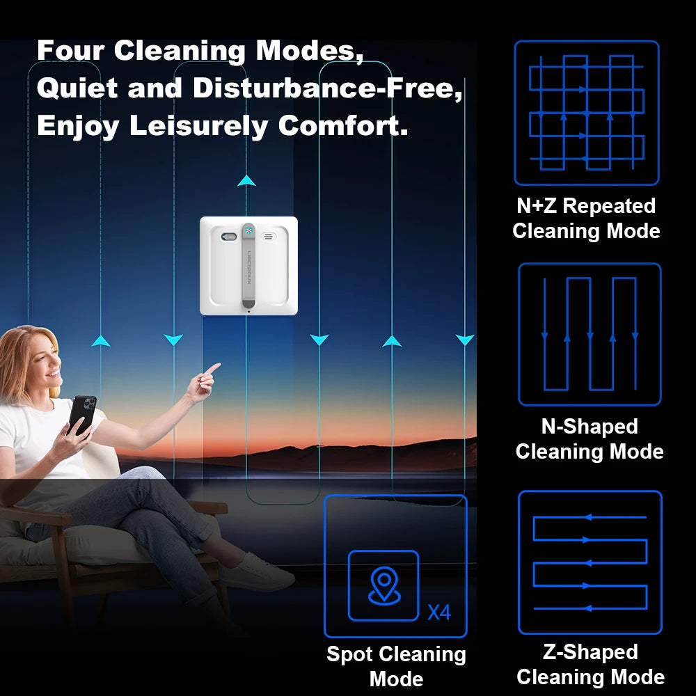 2026 Window cleaning robot Liectroux S9,with 2 roller brushes,6-way water pump spray,9KPa,frameless works,app control