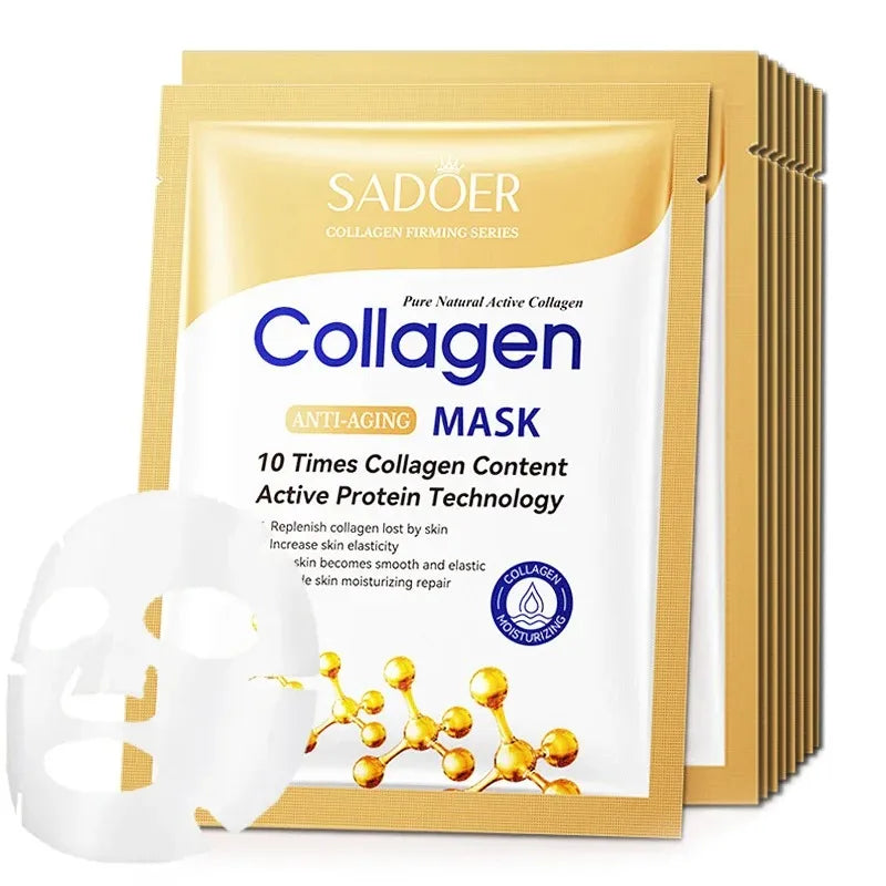 Masque visage au collagène SADOER (5/10/20/30 pièces) : raffermissant, hydratant, réparateur et éclaircissant. Soin du visage. Masque en tissu