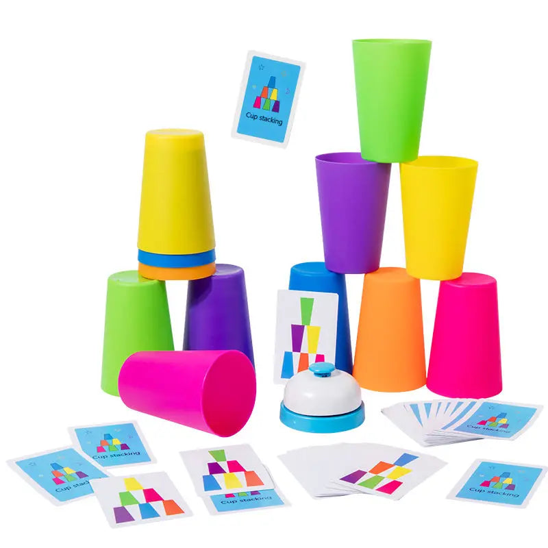 Jeu de rapidité à empiler les gobelets avec cartes, couleurs et logique, jouet Montessori pour l'éveil des enfants et l'interaction parent-enfant