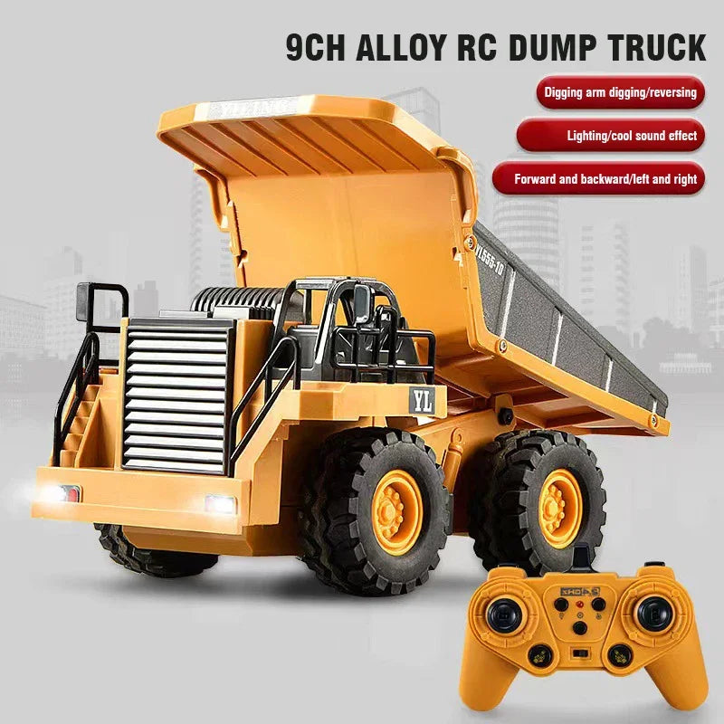 2.4G Alloy Remote Control Excavator Bulldozer Dump Truck Engineering Vehicle Toy 9CH RC Trucks Model Children Toy Kids Xmas Gift
