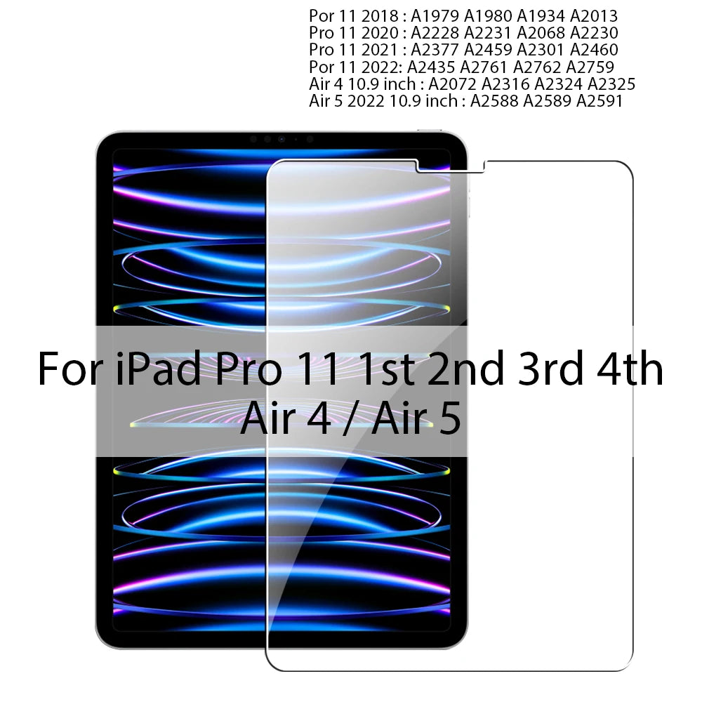 Protection d'écran en verre trempé pour Apple iPad Pro 12,9", 11", 9,7", 10,2" et 10,9", Air 4, 5, Mini 6 (5e, 6e, 7e, 8e, 9e et 10e générations) - Film protecteur