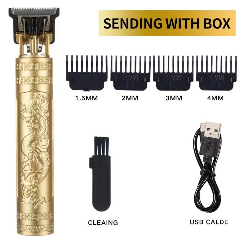 T9 HairClipper Beard Shaving Body Hair Trimmer Clippers Electric Machine Men Haircut Machine 0mm Barber ShaverDragon Carved