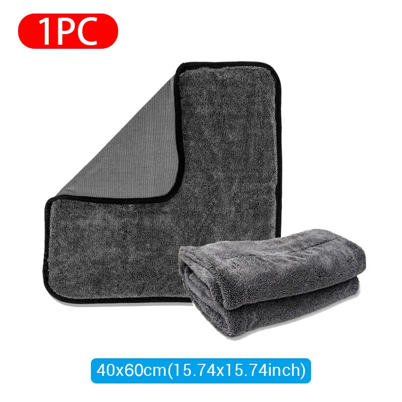 Serviette de nettoyage de voiture en microfibre 1200GSM/600GSM, Double face, Super absorbant, chiffon de nettoyage anti-rayures, doux et pelucheux