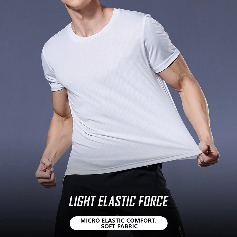 T-Shirt à manches courtes pour hommes, séchage rapide, course à pied, évacuation de l'humidité, col rond, entraînement, exercice, chemise de Sport, hauts légers