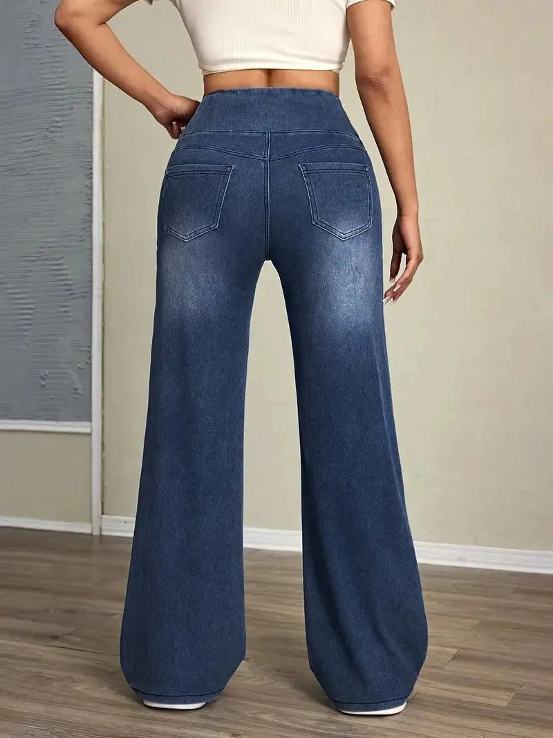 Jean taille élastique pour femme, pantalon à jambes droites, ample, extensible, tendance, confortable, polyvalent, transfrontalier, nouvelle collection